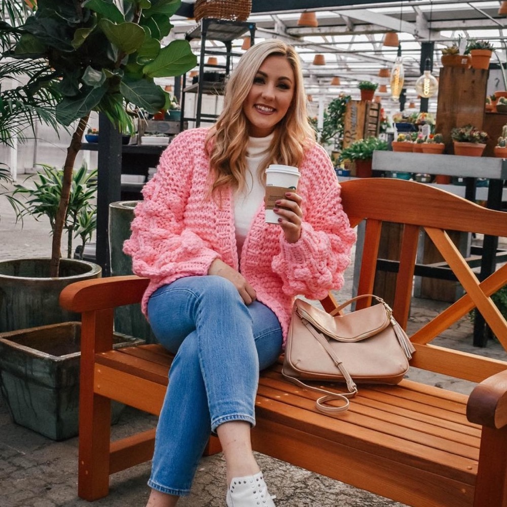 Pink bubble sleeve cardigan